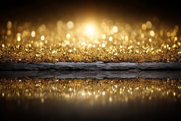 Poster - Golden glittering surface reflecting light in a vibrant display of shimmer and shine during a festive occasion