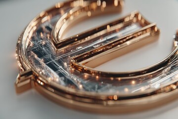 Leinwandbilder - Intricate golden euro symbol detailed with technology design placed on a smooth surface