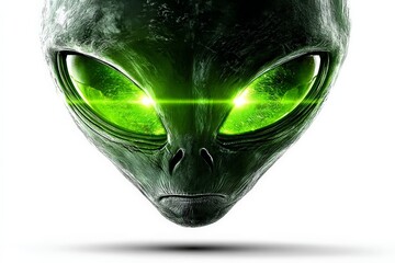 Poster - Unique green alien face with large eyes and glowing features in a surreal design