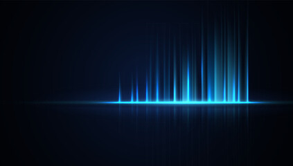 abstract background with glowing blue vertical light rays and reflection on dark. futuristic tech de