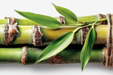 Poster - Bamboo stalks with vibrant green leaves displayed on a plain background during daylight hours