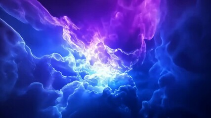 Wall Mural - blue and purple neon light with cloud formation. diamond shaped fluorescent frame in dark environmen