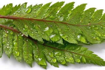 Poster - Close-up view of fresh green fern leaves covered in water droplets showcasing nature's beauty and detail