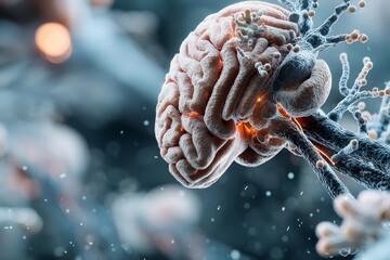 Aufkleber - Explore the intricate details of a human brain surrounded by neural connections in a captivating digital art style