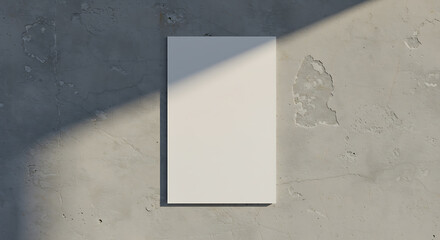 Wall Mural - blank white canvas on textured concrete wall with sunlight shadow, mockup template for displaying ar