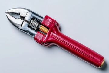 Poster - Pliers with red grip lying on a light grey surface showcasing the tool's utility and design