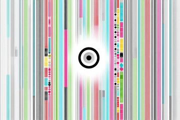 Aufkleber - Colorful abstract design with concentric circles and vertical stripes in vibrant hues
