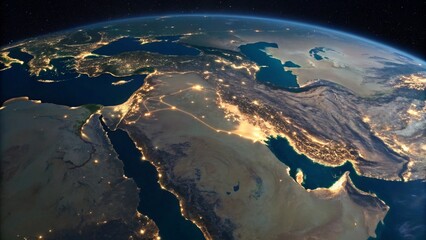 Wall Mural - the arabian peninsula and surrounding regions glow with vibrant city lights as seen from orbit, emph