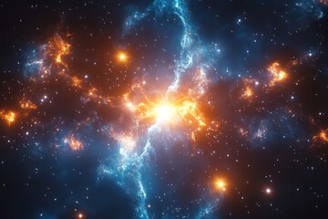 Wall Mural - Abstract glowing background with orange and blue light