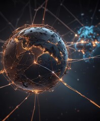 abstract glowing network nodes and lines connecting across the globe , lines, data