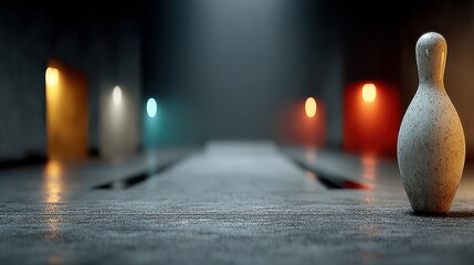Poster - bowling game background with ball on the lane and colorful spotlight.stock image