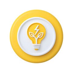Aufkleber - Minimalist circular icon featuring a white glowing lightbulb symbol with a leaf and electrical bolt representing clean renewable energy and environmental sustainability