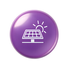 Poster - Circular icon with a white graphic depicting a photovoltaic panel receiving sunlight representing renewable and clean solar energy technology