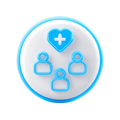Poster - A minimalist icon depicting a blue circular bubble with a plus heart symbol connected to three human figures representing the collaborative nature of healthcare and support for overall wellness
