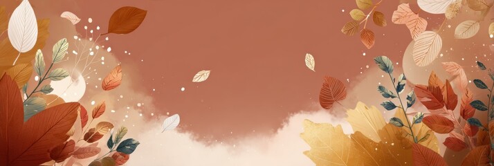 Poster - Warm Autumn Colors Fill the Landscape With Leaves Swirling Around the Scene Celebrating Seasonal Change in a Cozy Atmosphere
