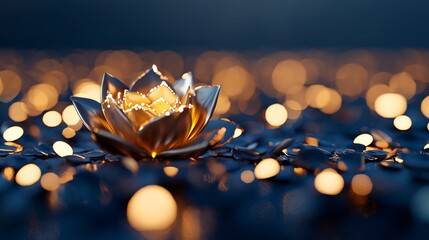 Wall Mural - Cosmic rose drifting against a dark galactic background, detailed folds of gas glowing faintly, giving off warm light from internal stellar birth