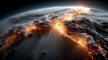 Poster - digital illustration of earth with glowing network connections in a futuristic global technology concept