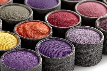Aufkleber - Colorful fabric swatches displayed in circular shapes, showcasing a variety of hues and textures in a close-up layout