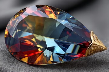 Poster - Unique multicolored gemstone displayed on a soft gray background with intricate detailing on its base