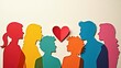 © Leonardo - Siluetas humanas recortadas de diferentes tamaños y colores junto a un corazón