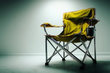 Aufkleber - Bright yellow folding chair in a minimalist indoor space with a small bucket nearby
