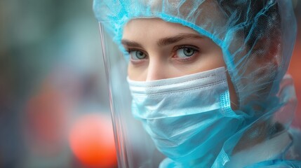 Aufkleber - Healthcare Worker in Protective Gear Conveys Dedication and Resilience During Pandemic Response in Urban Setting