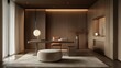 © SepazWorks - Home workspace with pouf desk and lamp.