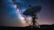 © Business Image - Stunning nighttime view of a massive satellite dish under starry sky with vibrant galactic backdrop for technology and astronomy design