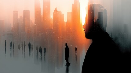 Poster - navigating frontier businessman in city urban visionary building success in digital age tech savvy leadership pioneering future of business,photo stocks
