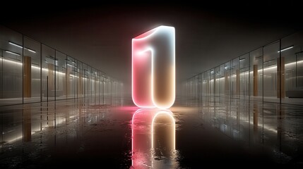 Poster - number one futuristic digital symbol pink blue gradient neon lights 3d rendering