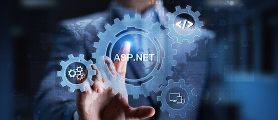 Wall Mural - asp.net development programming language concept on virtual screen.