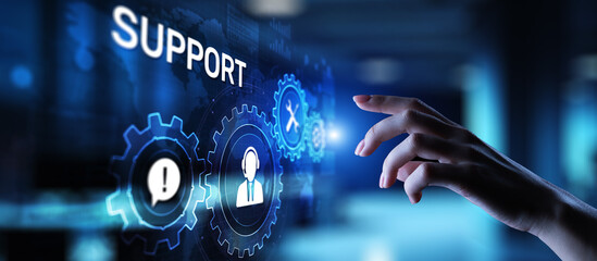 Fototapete - Support button on virtual screen. Customer service and communication concept.