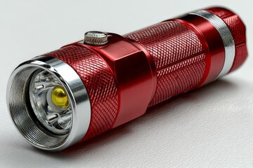 Poster - Bright red flashlight showcasing modern design with a textured surface for better grip and functionality during nighttime activities