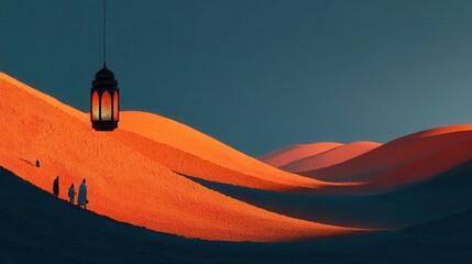 Fototapete - ramadan kareem background with lantern in desert empty space for text generative ai