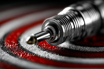 Poster - Close-up of a silver pencil tip resting on a red and white target pattern highlighting precision and focus