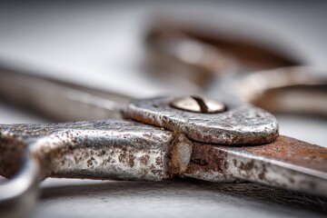 Poster - Old scissors showing signs of rust and wear, highlighting the beauty of vintage tools in a close-up detail