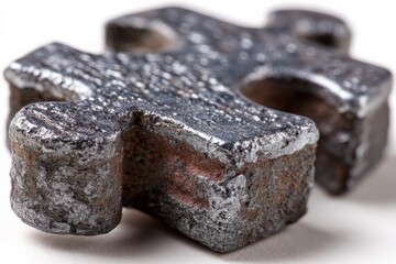 Poster - Close-up of a metallic puzzle piece highlighting texture and detail on a neutral background