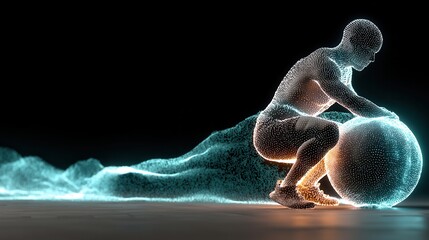 Leinwandbilder - technology style whit net glowing wave,glowing line glow wave,glow line , fitness man doing squat with heavy ball.stock image