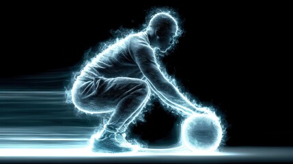 Aufkleber - technology style whit net glowing wave,glowing line glow wave,glow line , fitness man doing squat with heavy ball,photo stocks