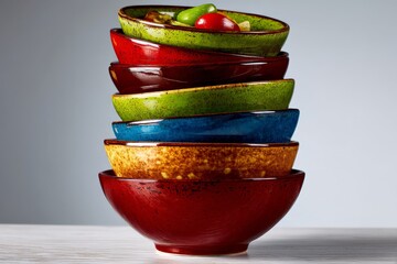 Leinwandbilder - Colorful stacked bowls in a contemporary kitchen setting showcasing vibrant ceramic craftsmanship