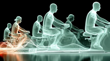 Aufkleber - technology style whit net glowing wave,glowing line glow wave,glow line , people on exercise bike.stock image
