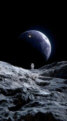 Wall Mural - man standing on the moon gazing at earthrise with the astronaut's perspective captured