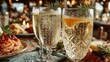 © Thoa - three champagne glasses are filled with champagne and are sitting on a table