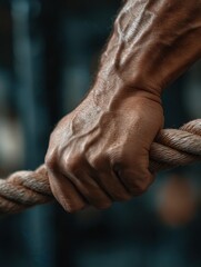 Aufkleber - Toned Forearm Gripping Thick Rope in Gym With Bright Lighting Highlighting Muscular Detail During Workout Session