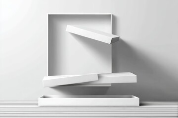 Fototapete - Floating white geometric shapes create a minimalist and modern interior design element in a contemporary space