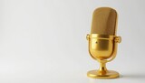 Close-up of a single gold microphone on white background, boom bap, microphone, white background