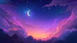 © Fandi Comp - Serene night sky with vibrant clouds, a crescent moon, and twinkling stars over a tranquil horizon