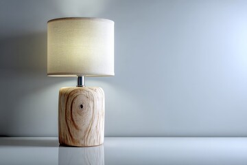 Aufkleber - Modern wood lamp with soft light illuminating a minimalist interior space