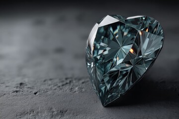 Aufkleber - Intricately cut heart-shaped gemstone resting on a dark stone surface glistening with light reflections