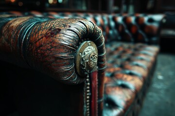 Fototapete - Classic leather sofa showcasing intricate detail and rich texture in a vintage setting